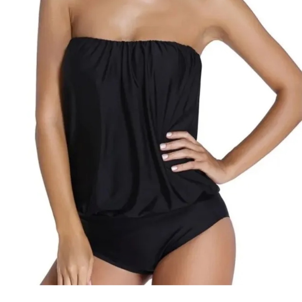 New Spanx swimsuit blouson bubble convertible strap tube black one piece black 6